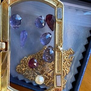 Peialco Floating Locket Pendant Necklace – Tanzanite, Garnet & Pearl – Gold Tone